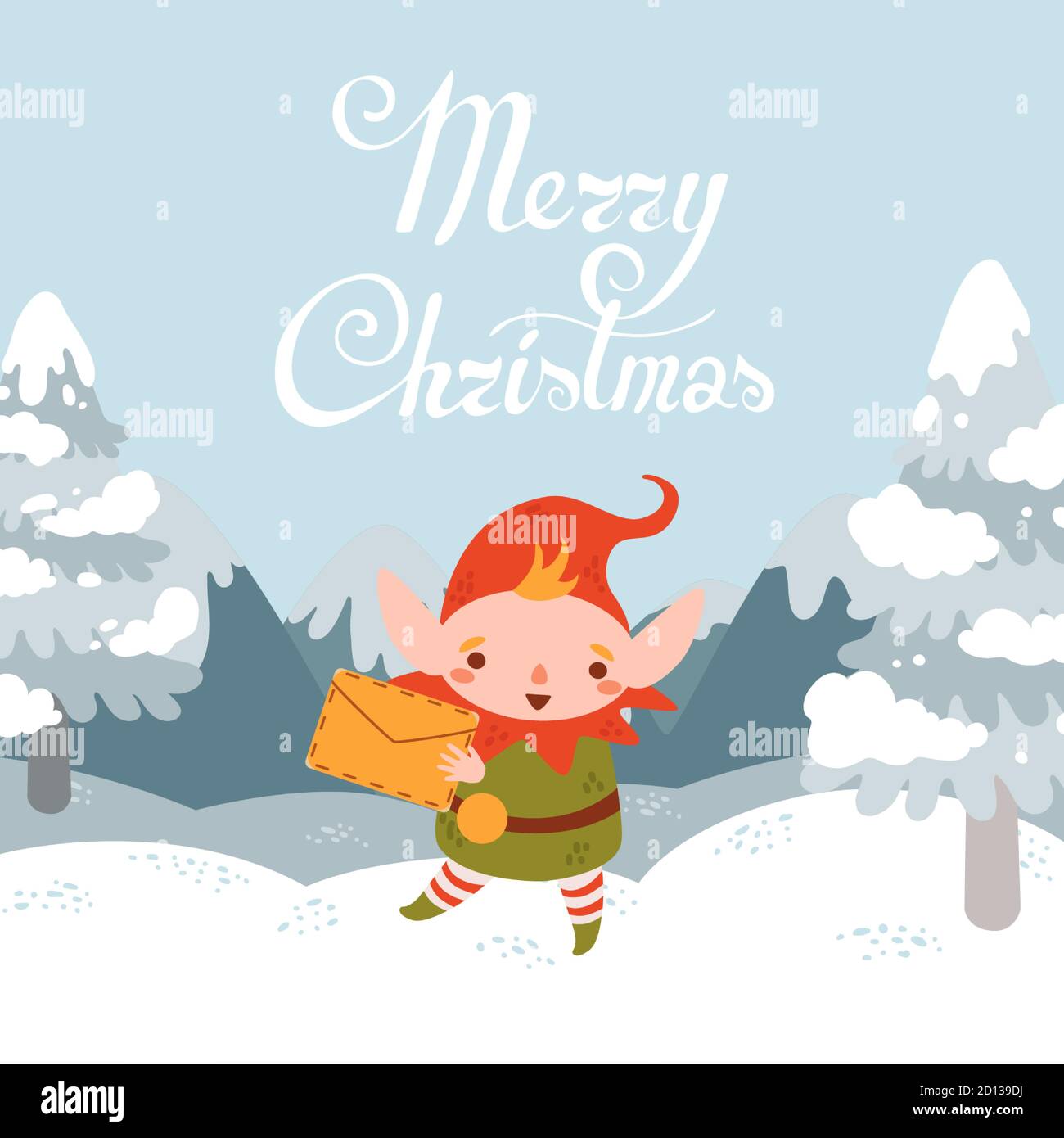 Frohe weihnachten Vektor mit Weihnachten Elfe mit Brief im Winter Querformat Stock Vektor