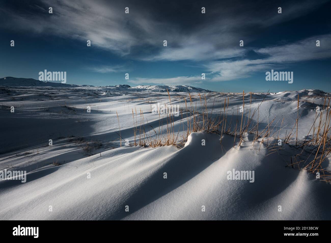 Iclandic Highlands in einer verschneiten Winterstimmung. Stockfoto