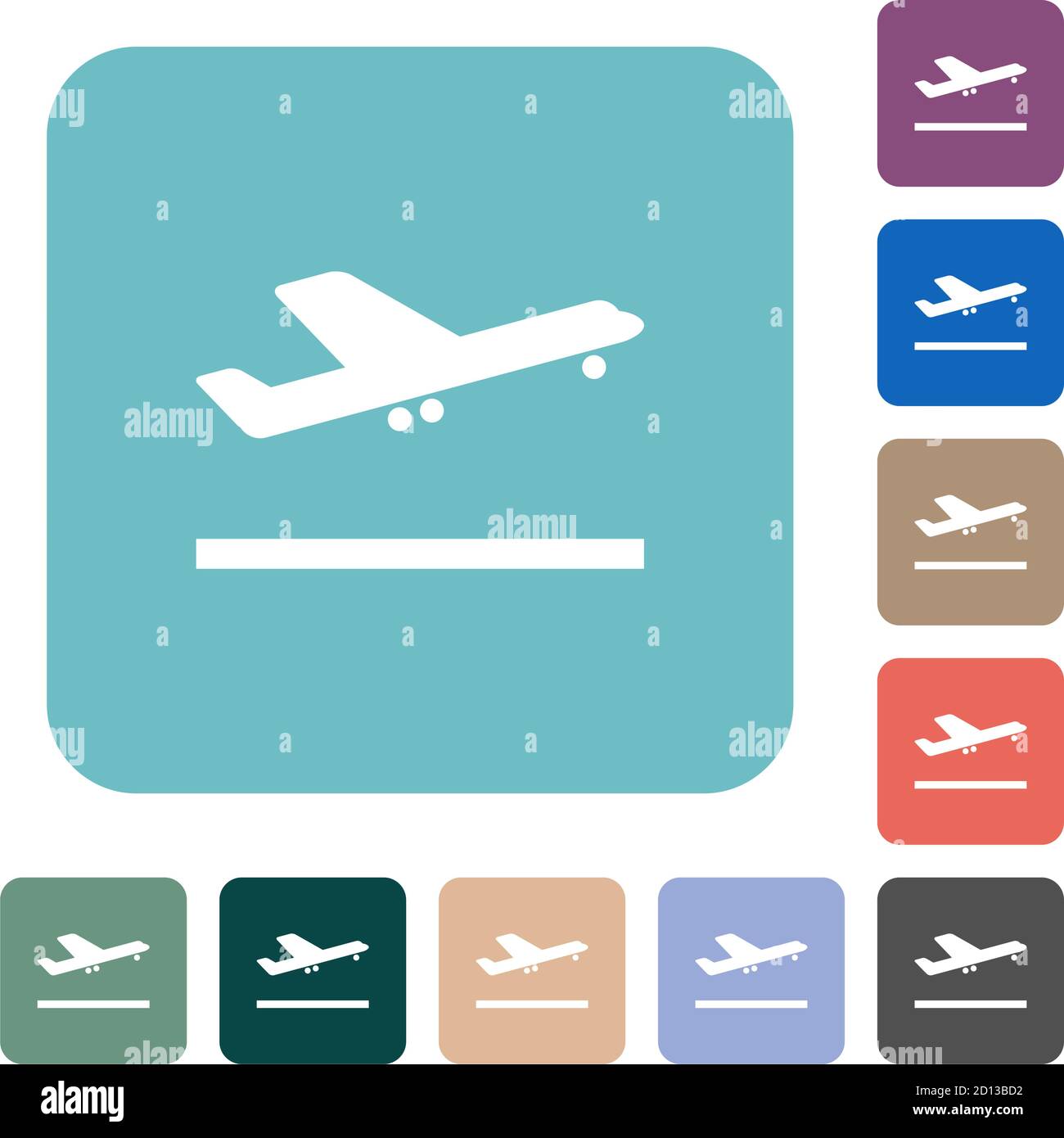 Flugzeug starten weiße flache Symbole auf Farbe abgerundeten Quadrat Hintergründe Stock Vektor