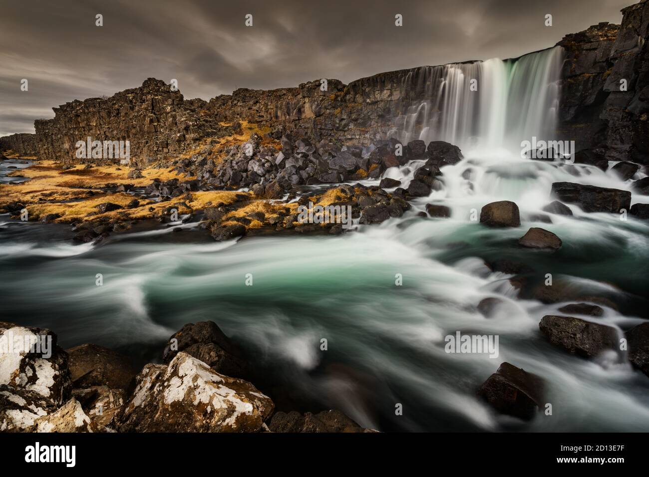 Öxarafoss ist ein berühmter Wasserfall im Nationalpark Þingvellir. Stockfoto