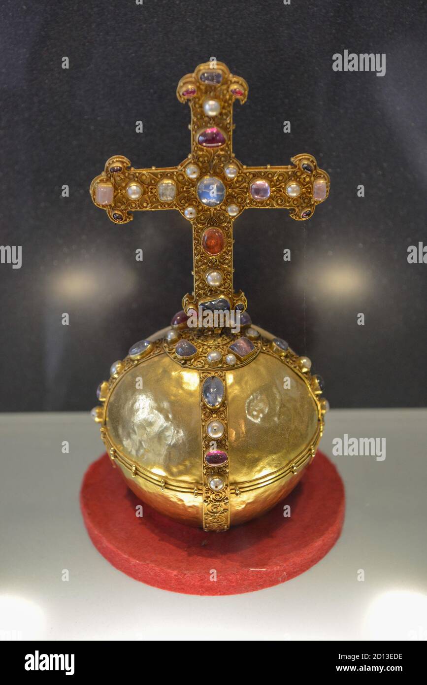 Reichsapfel Replikat, Rathaus, Aachen, Nordrhein-Westfalen, Deutschland, Reichsapfel, Replikat, Rathaus, 92660 Stockfoto