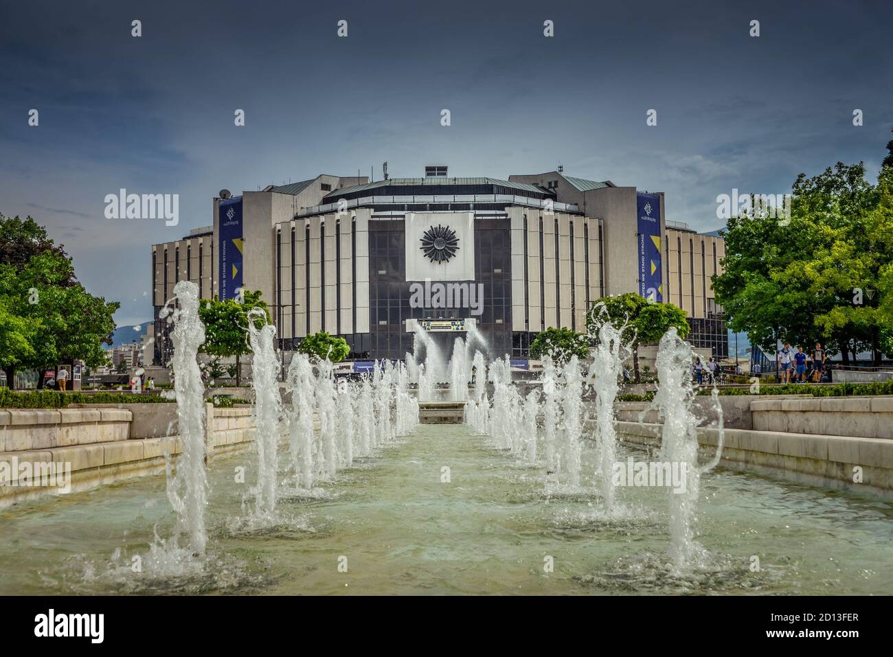Brunnen, nationalen kulturellen Palace, Bulevard Bulgaria, Sofia, Bulgarien, Springbrunnen, Nationaler Kulturpalast, Bulgarien Stockfoto