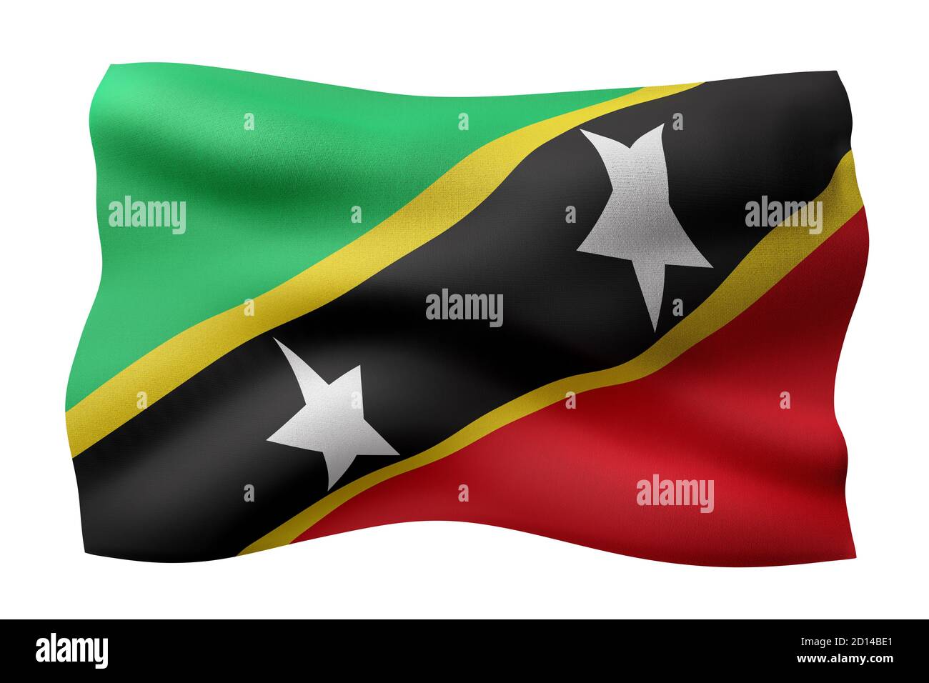 3d-Darstellung einer Nationalflagge des Heiligen Christopher und Nevis Isoliert auf weißem Hintergrund Stockfoto