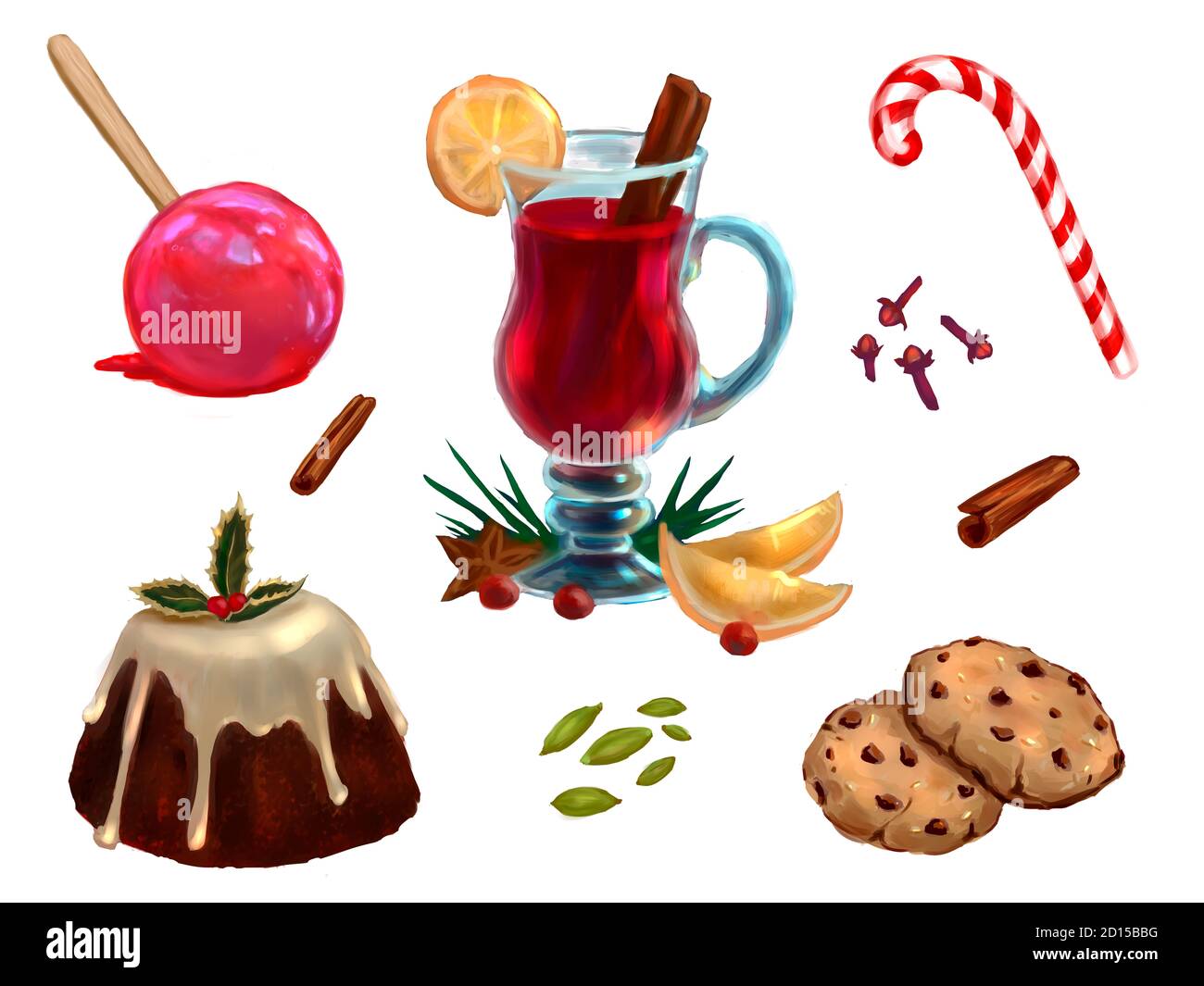 Traditionelle leckere Speisen und Getränke für die Weihnachtszeit Stockfoto