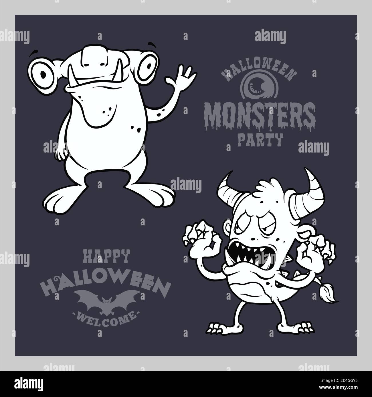 Set von Cartoon-Monster für Halloween. Eine Sammlung von schwarzen Silhouetten mystischer Kreaturen. Stock Vektor