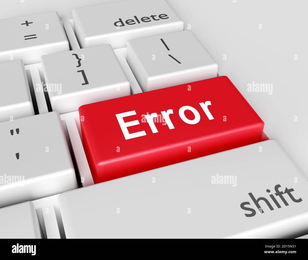 Word-Fehler auf einer Computertastatur. Konzeptionelles Bild auf einer Computertaste Enter. 3d-Rendering Stockfoto