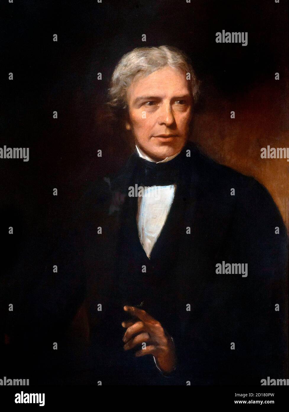 Michael Faraday (1791-1867), Porträt von Alexander Blaikley (1816-1903), Öl auf Leinwand, 1840er Jahre. Faraday war ein englischer Wissenschaftler, der zum Studium des Elektromagnetismus und der Elektrochemie beigetragen hat. Stockfoto
