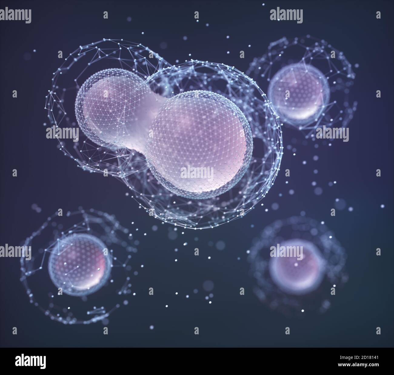 Biotechnologie oder Biotechnologie, Konzept der Schöpfung, Teilung und zelluläre Entwicklung. Hochorganische Technologie mit produktiven Zwecken. Stockfoto