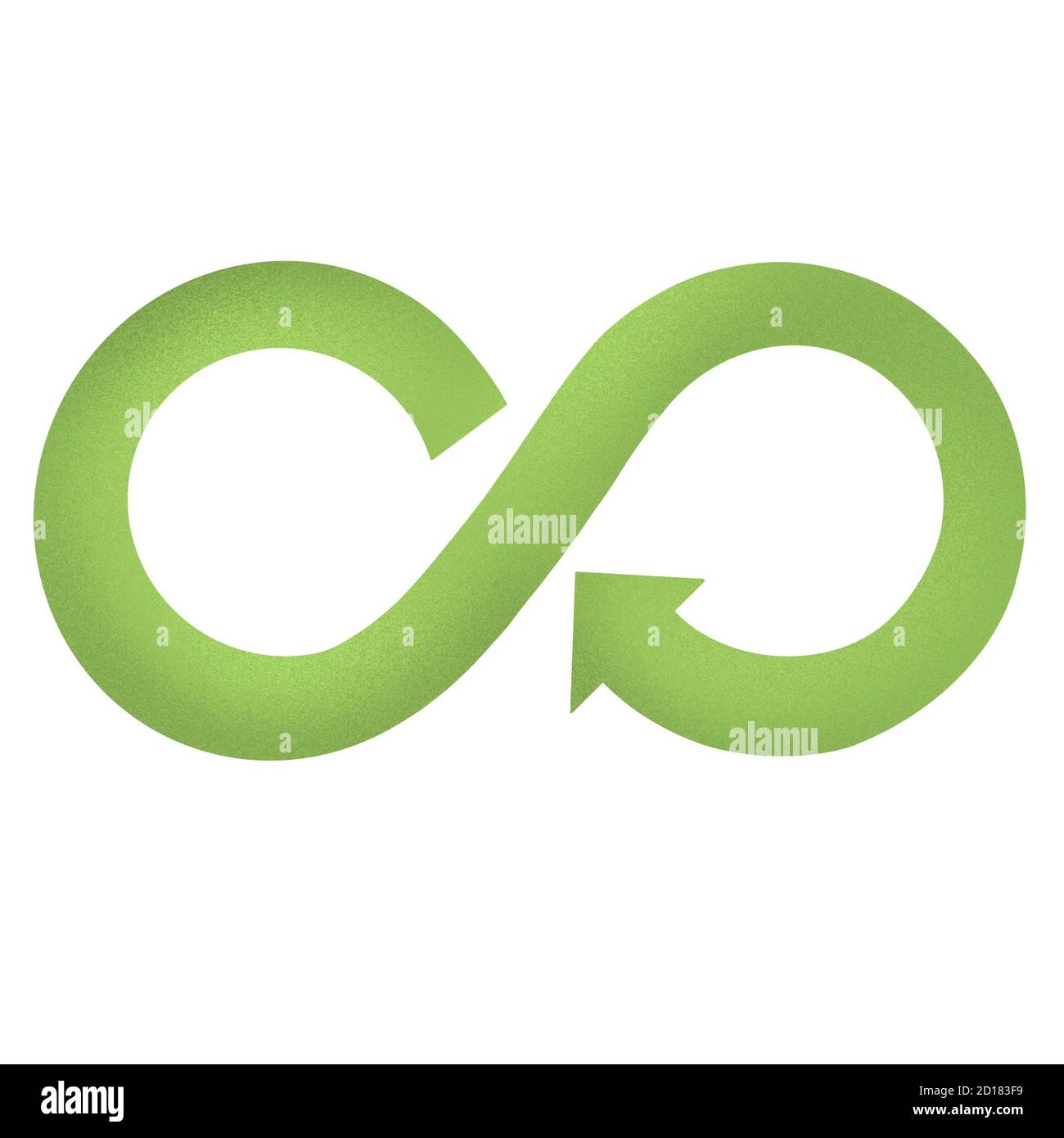 Symbol „Kreislaufwirtschaft“. Symbol für nachhaltige Entwicklung und verantwortungsvollen Konsum. Umweltfreundliches Konzept. Infinity-Pfeil Recycling-Zeichen. Stockfoto