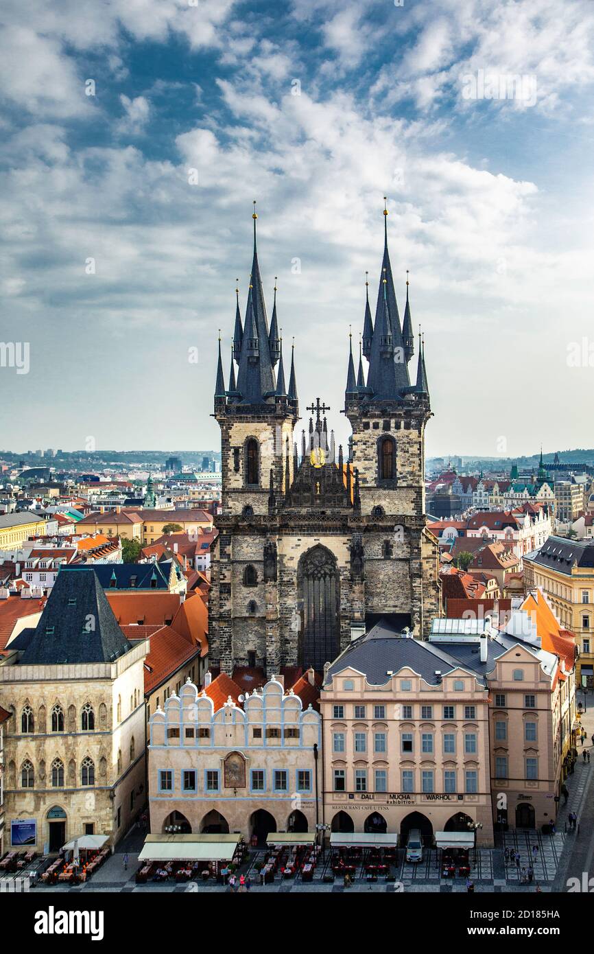 Tyn Kirche vom Alten Rathausturm, Altstadt, Prag, Tschechische Republik Stockfoto