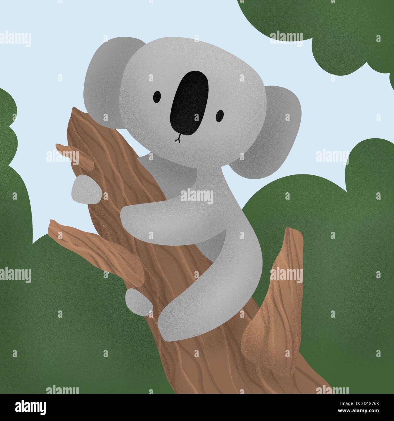 Niedliche Cartoon-Figur Koala. koala sitzt auf einem Baum. Print für Baby-Dusche-Party, Tapete, Stoff-Druck, Geschenkpapier oder Verpackung, Einladungen und Grußkarte. Travel Australia Konzept Stockfoto