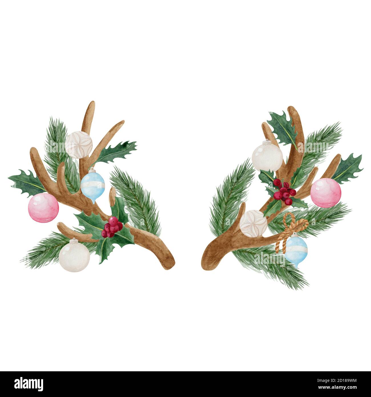 Hand bemalt weihnachten Hirsch Hörner isoliert auf weißem Hintergrund. Stockfoto