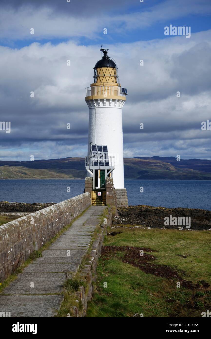 Erbaut 1857 von der Stevenson Familie Tobermory Leuchtturm ist Es liegt nördlich der Stadt auf der Insel Mull in den inneren Hebriden Stockfoto