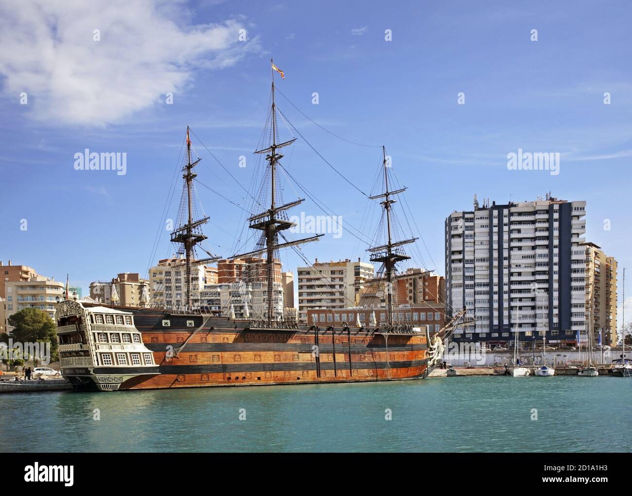 Segelschiff im Hafen von Malaga. Spanien Stockfoto