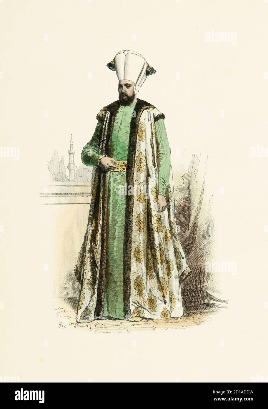 Porträt von Suleiman II. Im Jahre 1688, handkolorierter Kupferstich von H. Pauquet. Von 1687 bis 1691 war er Sultan des Osmanischen Reiches. Geboren am 15. April 1642 i Stockfoto
