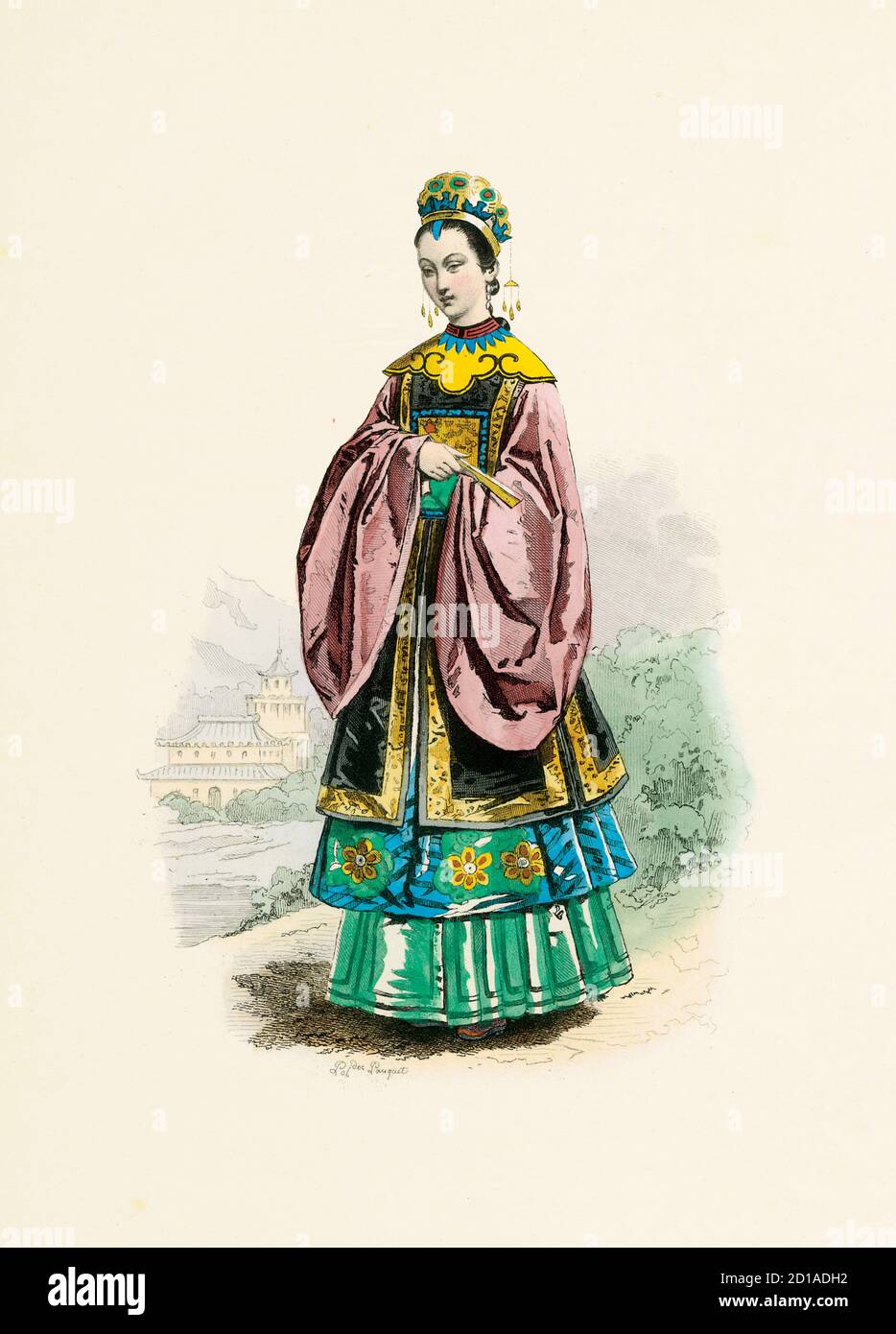 Porträt der Frau einer chinesischen Mandarine 1780, handkolorierter Stich von H. Pauquet. Veröffentlicht im Buch Modes et Costumes Historiques Dessines Stockfoto