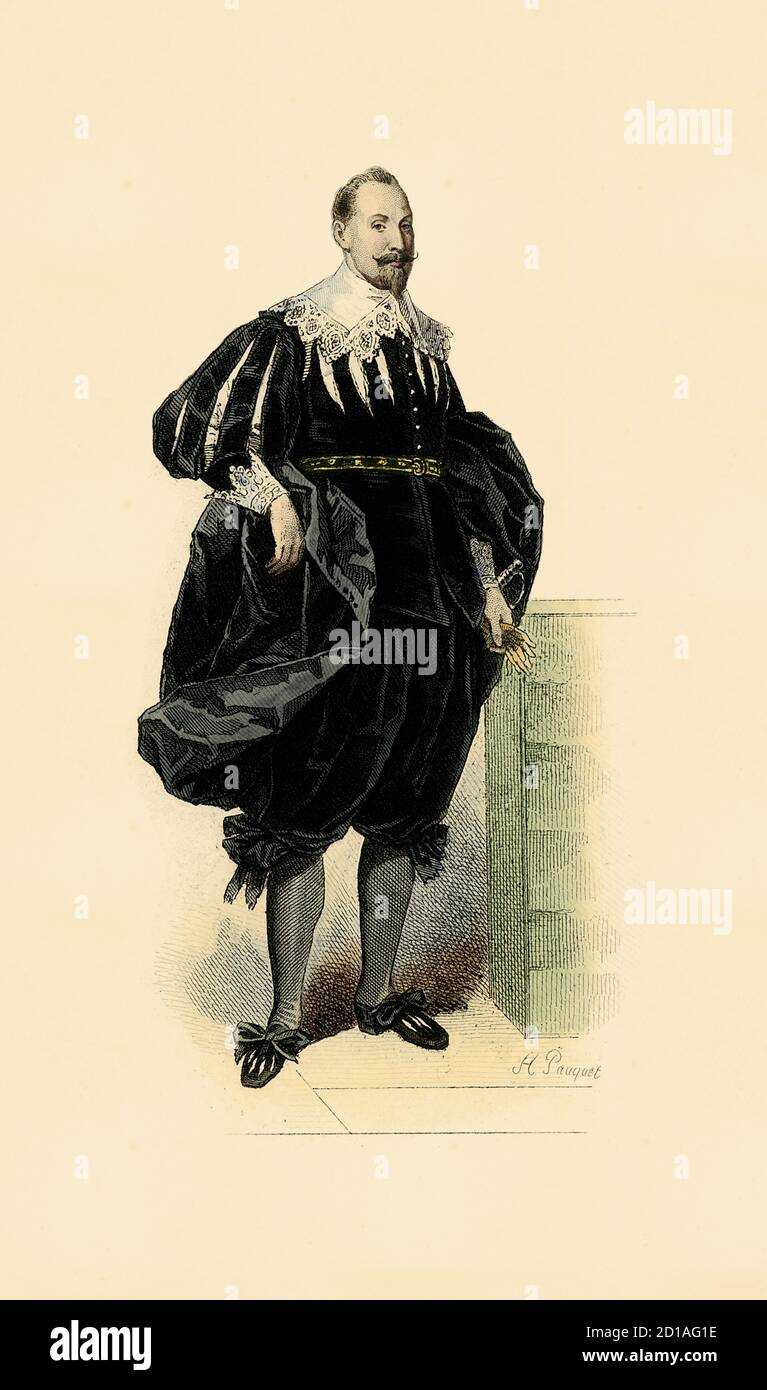Porträt Gustav II Adolf 1630, handkolorierter Kupferstich von H. Pauquet. Er war Gründer des Schwedischen Reiches und König von Schweden (1611-1632). Geboren o Stockfoto