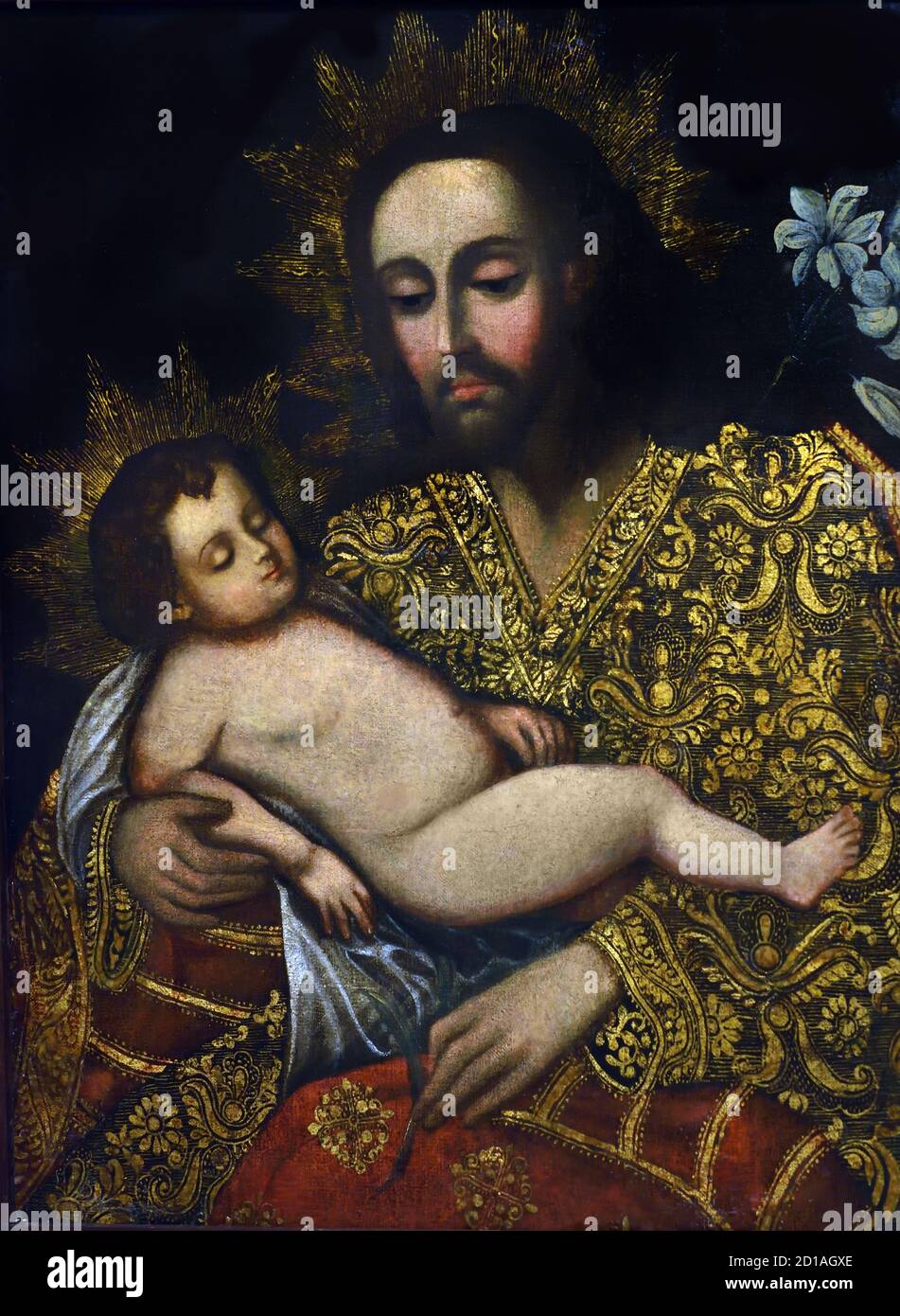 Saint Joseph und das Kind Vizekönigreich von Peru Andenschule 17. Jahrhundert Peru, Spanien, Spanisch, Stockfoto