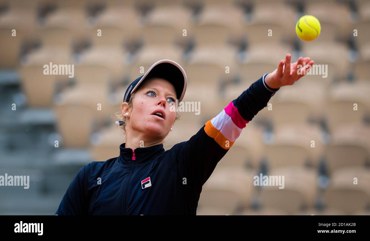 Paris, Frankreich. Oktober 2020. Laura Siegemund aus Deutschland im Einsatz gegen Paula Badosa aus Spanien während der vierten Runde beim Roland Garros 2020, Grand Slam Tennisturnier, am 5. Oktober 2020 im Roland Garros Stadion in Paris, Frankreich - Foto Rob Prange / Spanien DPPI / DPPI Credit: LM/DPPI/Rob Prange/Alamy Live News Stockfoto