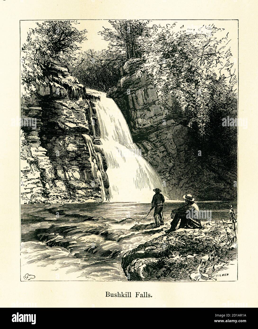 Antike Gravur von Bushkill Falls, einer Serie von acht Wasserfällen in Pocono Mountains, Northeast Pennsylvania, USA. Illustration veröffentlicht in Pictures Stockfoto