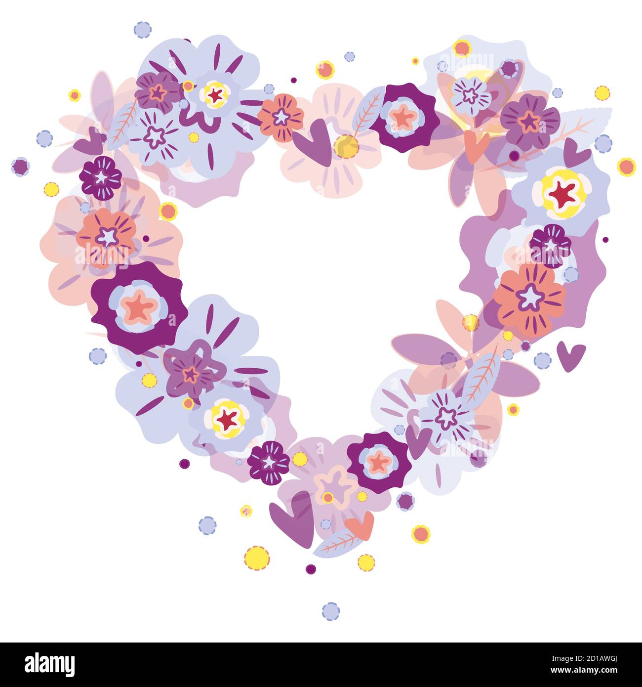 Herz aus gemalten Blumen auf weißem Hintergrund Stock Vektor