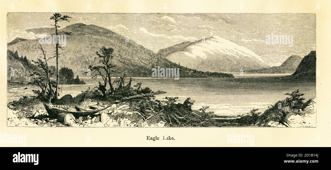 Antike Illustration von Eagle Lake, einem Bergsee in Mount Desert, Maine, USA. Gravur veröffentlicht im malerischen Amerika oder das Land We Live in (D. Stockfoto