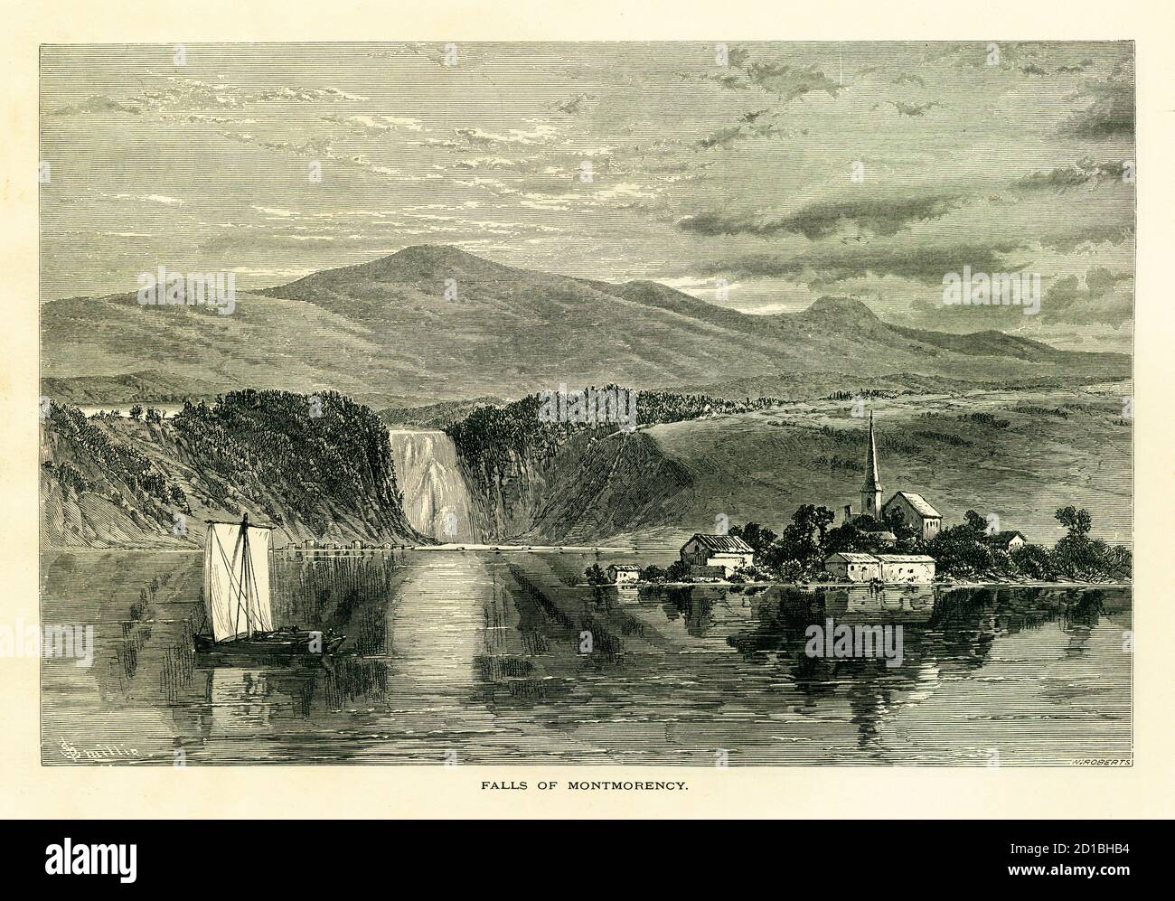 Stich aus dem 19. Jahrhundert von Montmorency Falls am Montmorency River in Quebec, Kanada. Illustration veröffentlicht im malerischen Amerika oder das Land We L Stockfoto