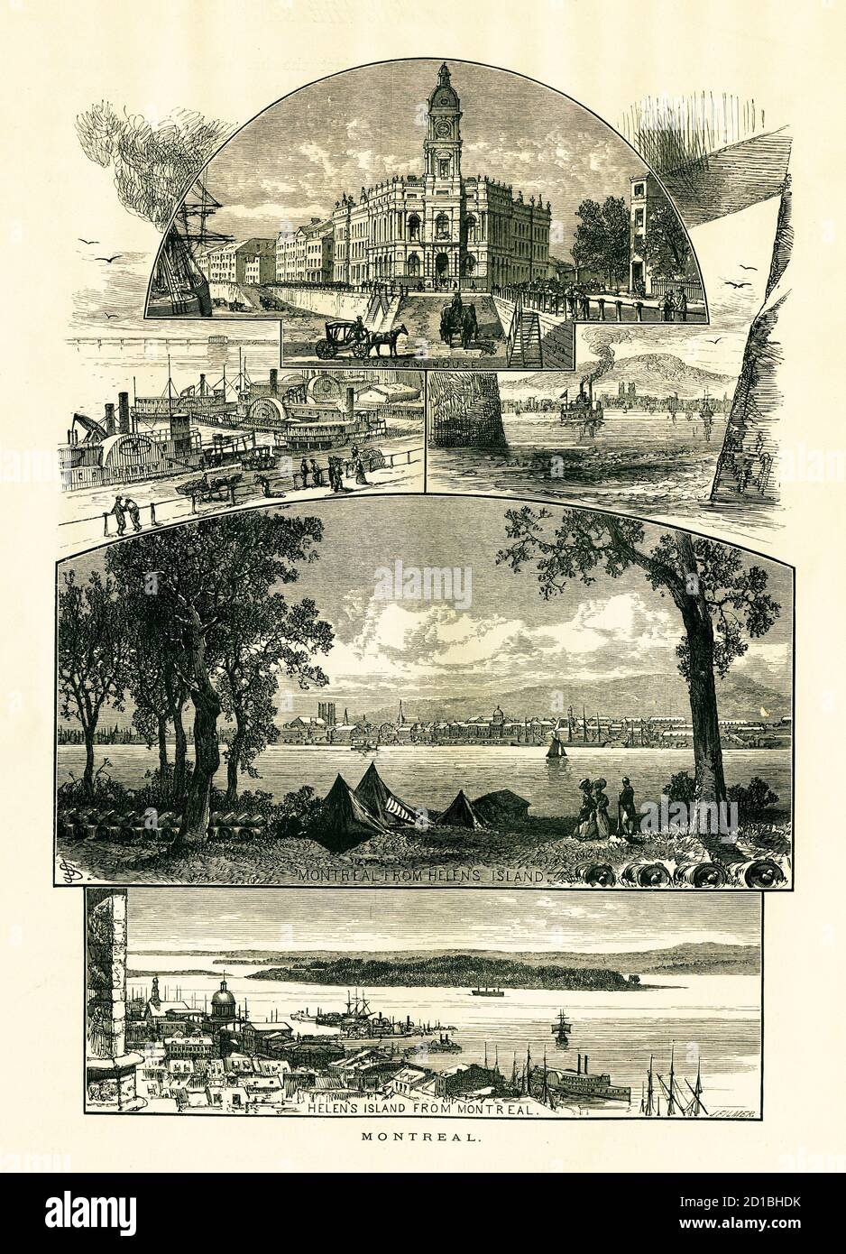 Stich aus dem 19. Jahrhundert mit Szenen aus Montreal, der größten Stadt der Provinz Quebec, Kanada. Illustration veröffentlicht im malerischen Ameri Stockfoto