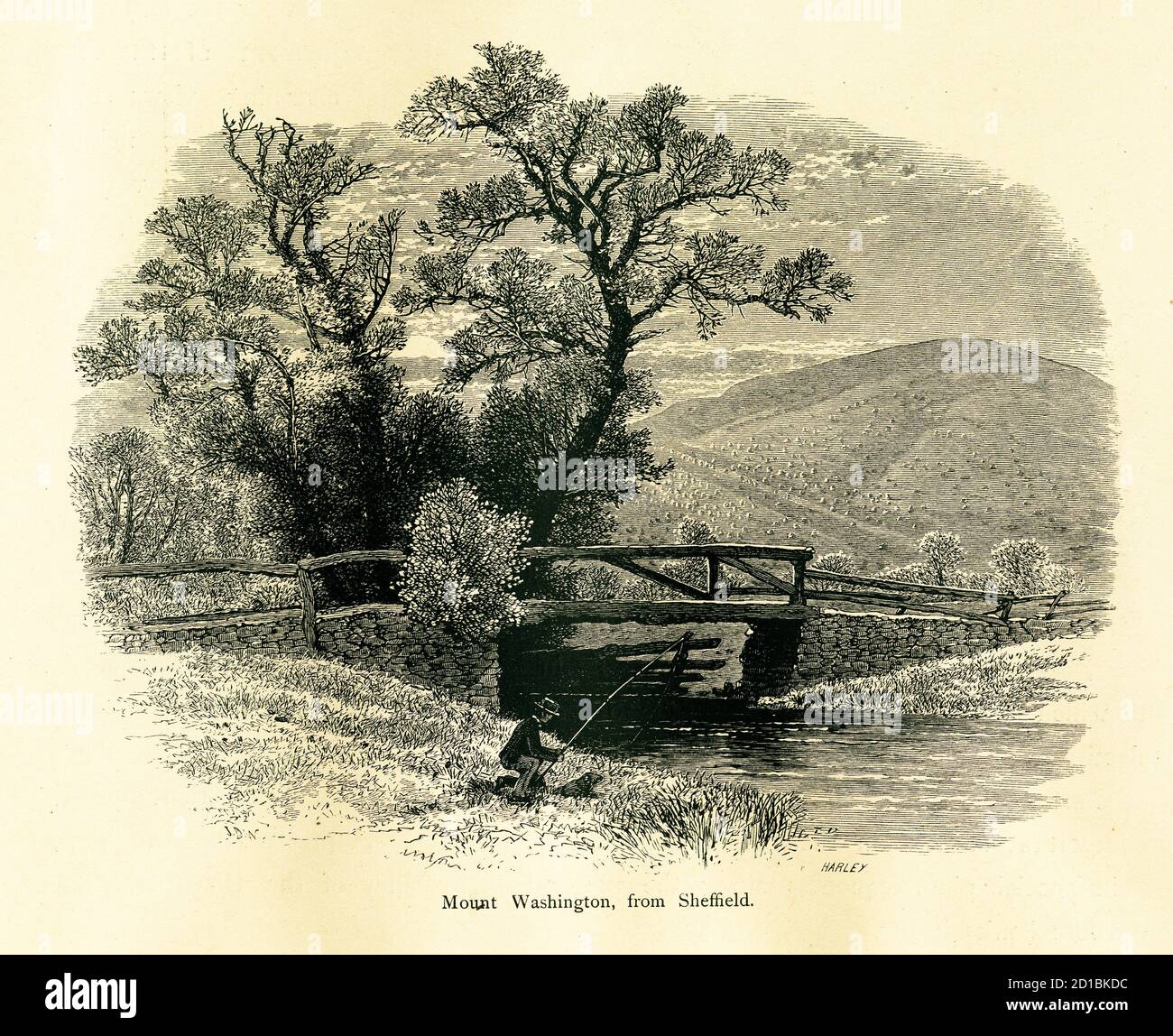 Illustration des Mount Washington aus dem 19. Jahrhundert, einem Gipfel in den Taconic Mountains, aus der Sicht von Sheffield, Massachusetts, USA. Gravur veröffentlicht in P Stockfoto