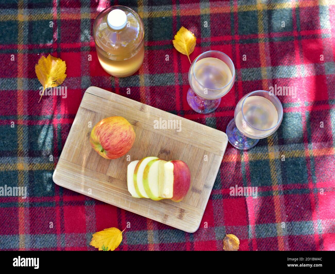 Saisonal warmer Herbstnachmittag für ein herrliches Park-Picknick Der Herbst geht mit Gourmet-Essen und Getränken Stockfoto