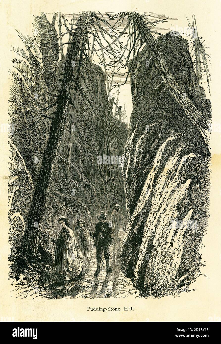Stich aus dem 19. Jahrhundert der Puddingstone Hall in den Catskill Mountains, US-Bundesstaat New York. Illustration veröffentlicht im malerischen Amerika oder La Stockfoto