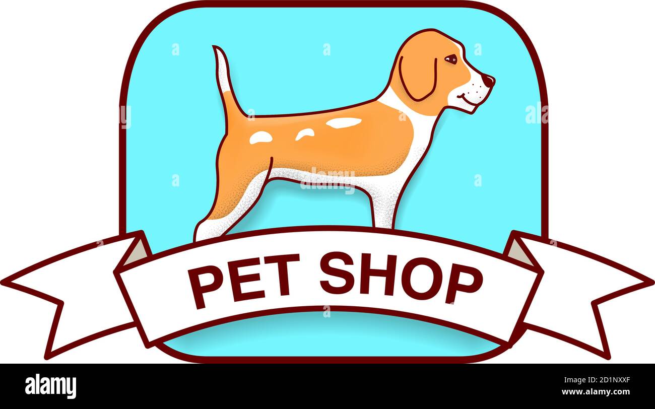 Tierhandlung Logo.Hund Beagle Tier. Cartoon Charakter.Vektor flache Illustration. Stock Vektor