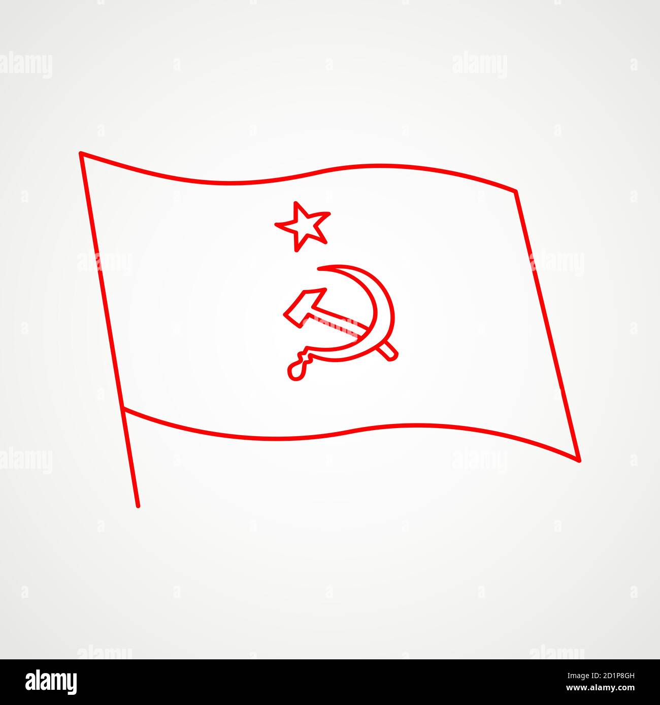 Lineare Ikone der kommunistischen Flagge mit sowjetischem Emblem. Hammer und Sichel mit einem Stern. Rotes sowjetisches Emblem. Minimalistisches Wappen der UdSSR. Vektor Stock Vektor