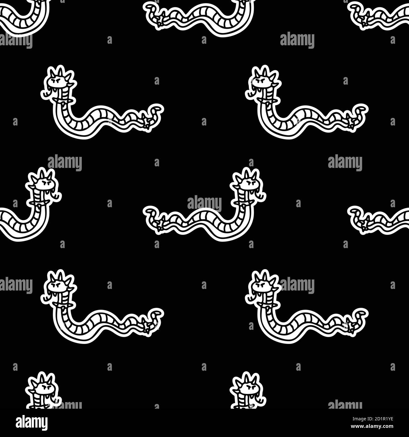 Cute Punk Rock Schlange monochrome lineart auf schwarzem Hintergrund Vektor-Muster. Grungy Alternative karierte Wohnkultur mit Cartoon Tier. Nahtlos Stock Vektor