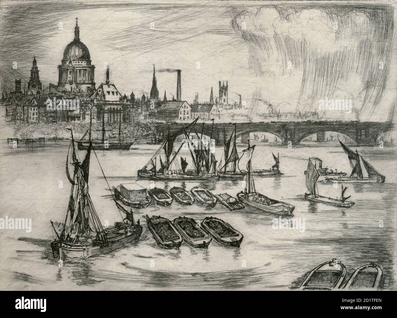 ST PAUL'S CATHEDRAL, St Paul's Kirchhof, City of London. Blick auf die Blackfriars Bridge und die Themse mit Booten. Holzkohle Skizze von E Wilson, City of London School, 1914. Aus der Mayson Beeton Collection. Stockfoto ST PAUL'S CATHEDRAL, St Paul's Kirchhof, City of London. Blick auf die Blackfriars Bridge und die Themse mit Booten. Holzkohle Skizze von E Wilson, City of London School, 1914. Aus der Mayson Beeton Collection. Stockfoto