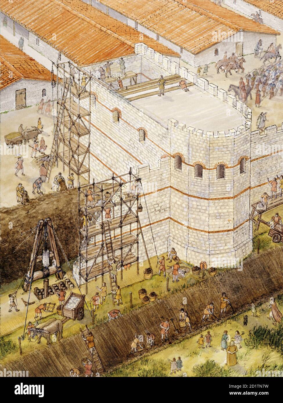YORK, North Yorkshire. Luftrekonstruktionszeichnung mit Roman York. Bau des Intervallturms c.210AD durch Tracey Croft. Stockfoto YORK, North Yorkshire. Luftrekonstruktionszeichnung mit Roman York. Bau des Intervallturms c.210AD durch Tracey Croft. Stockfoto