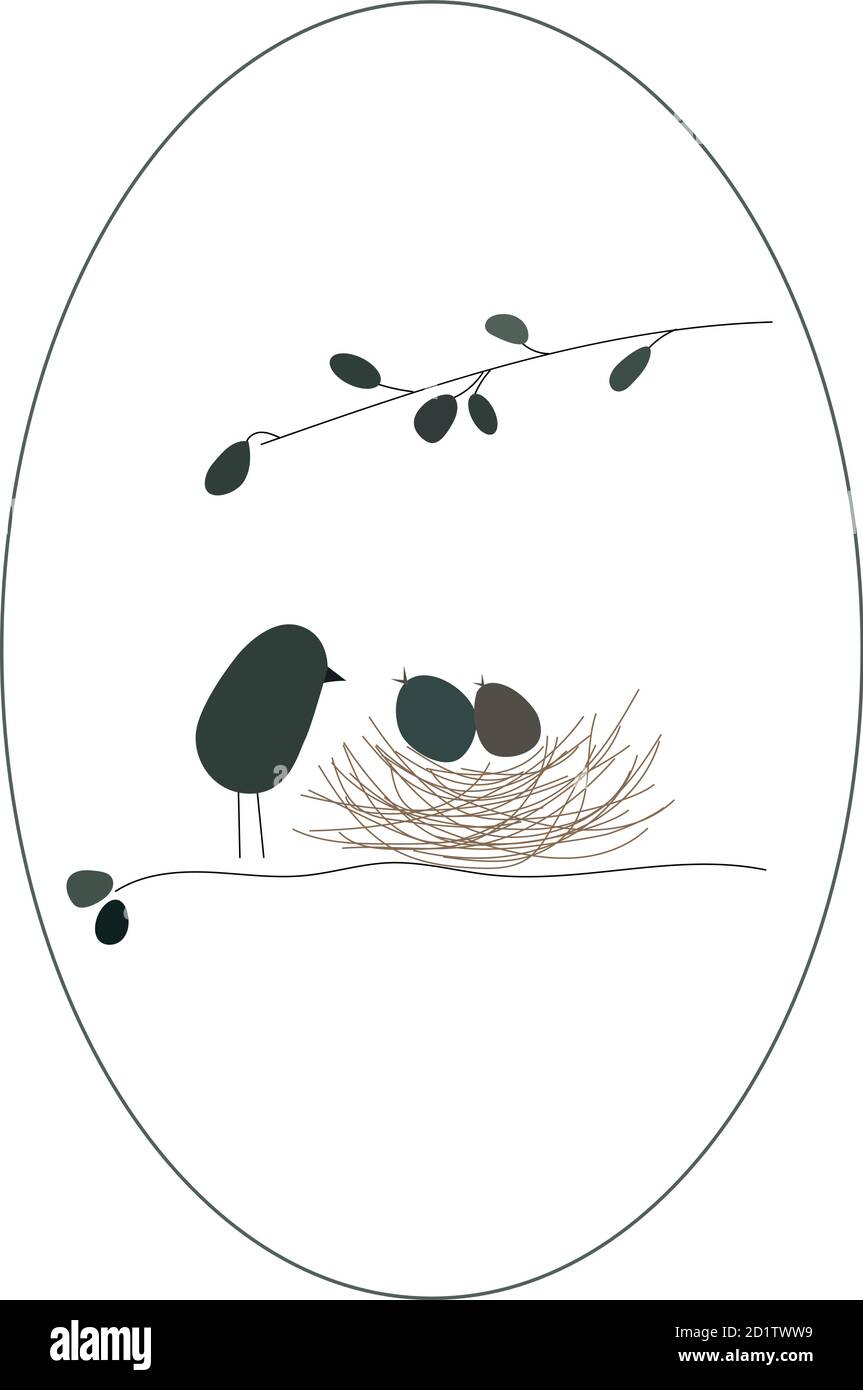 Niedliche kleine Vögel, das ist Frühling. Vektorzeichnung. Postkarte. Abstraktion. Stock Vektor