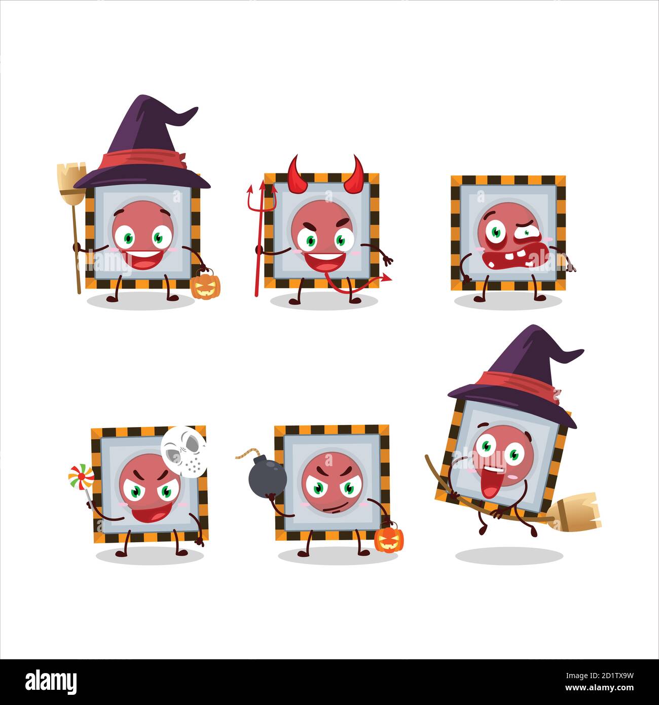 Halloween Ausdruck Emoticons mit Cartoon-Charakter unter uns Notfall Taste Stock Vektor