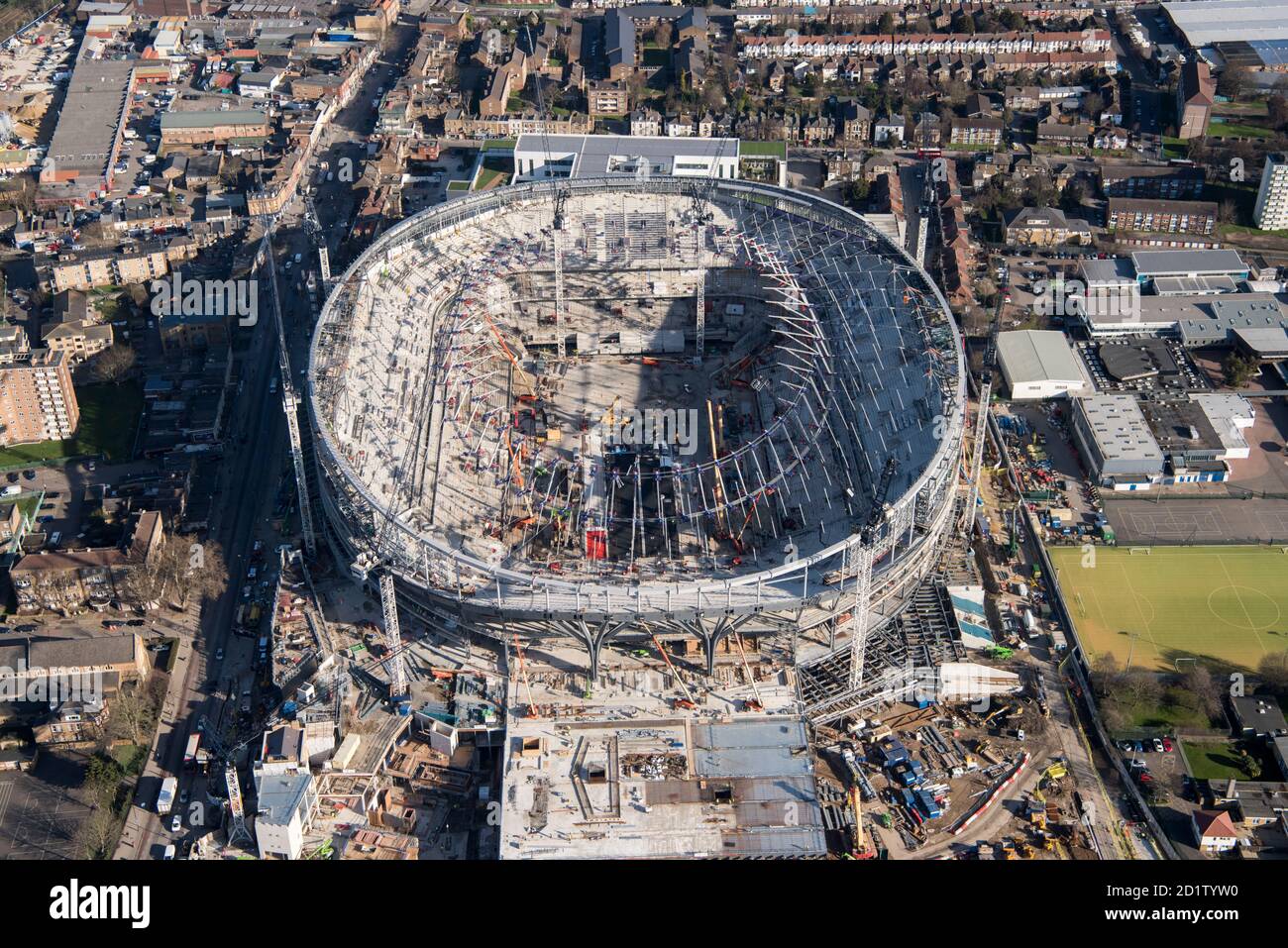 Bau des neuen Tottenham Hotspur Football Club Stadions im Rahmen des Northumberland Development Project, Tottenham, London, 2018, UK. Luftaufnahme. Stockfoto