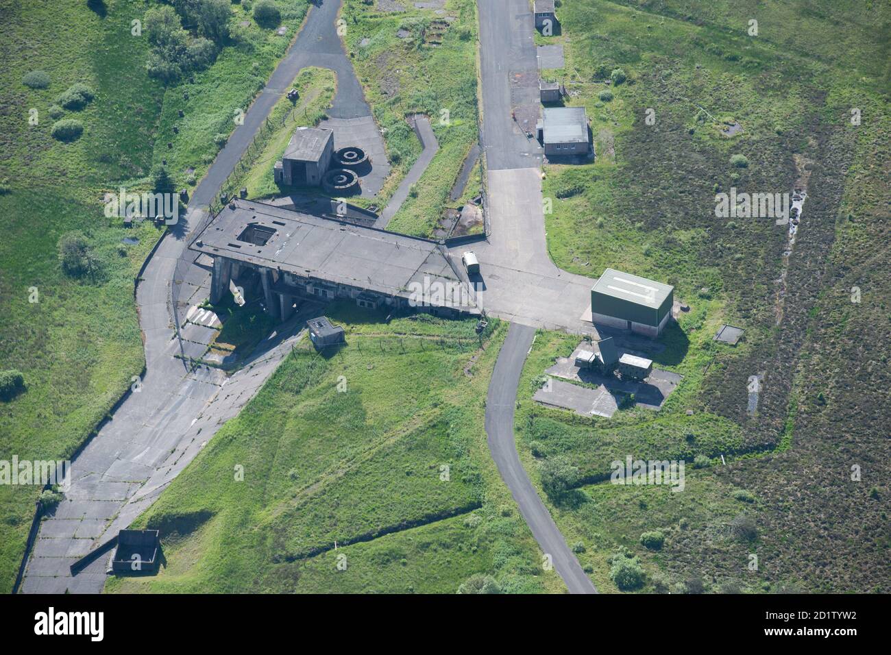 Graymare Hill Missile Test Area, RAF Spadeadam, Cumbria, 2014, Großbritannien. Luftaufnahme. Stockfoto