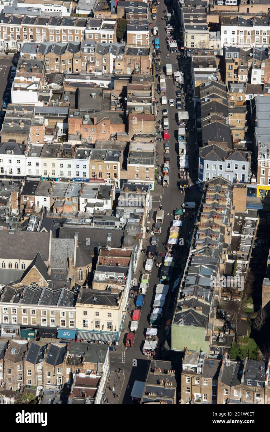 Portobello Road Street Market, London, 2018, Großbritannien. Luftaufnahme. Stockfoto