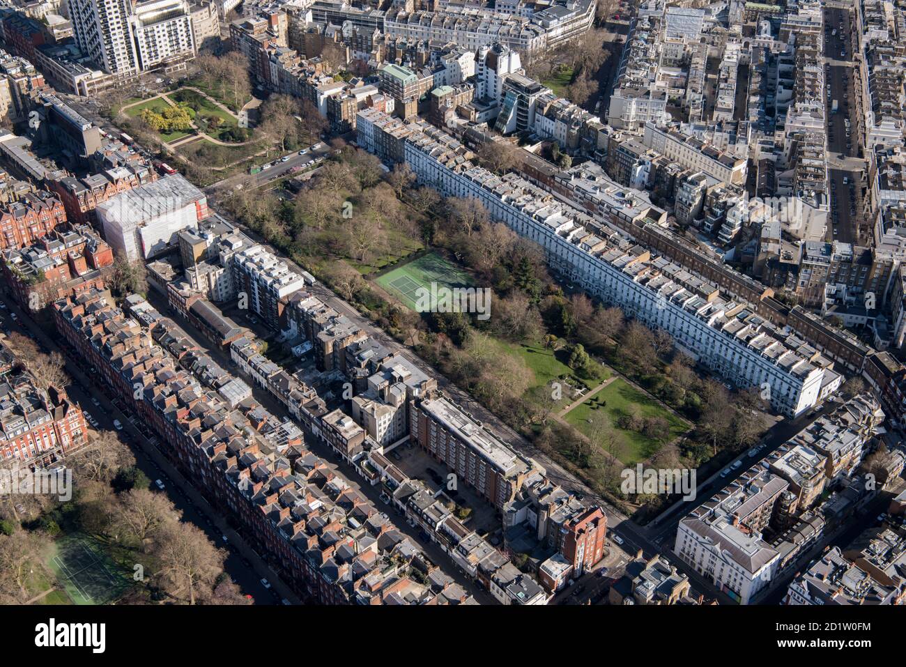 Cadogan Place Gardens, die ehemaligen Botanischen Gärten Londons, und The Repton haben North Garden, Cadogan Place, London, 2018, UK in Auftrag gegeben. Luftaufnahme. Stockfoto