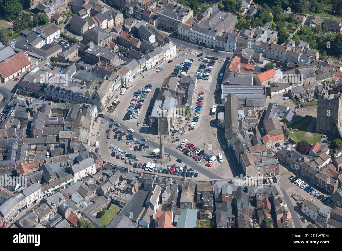 The Market Place, Richmond, North Yorkshire. Luftaufnahme. Stockfoto