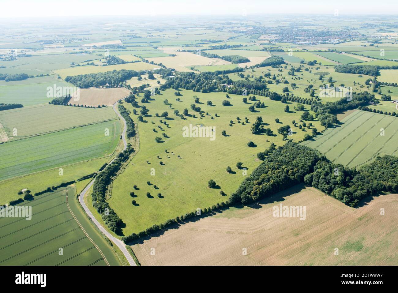 Humphry Repton beeinflusster Landschaftspark im Scrivelsby Park, Horncastle, Lincolnshire, 2018. Luftaufnahme. Stockfoto