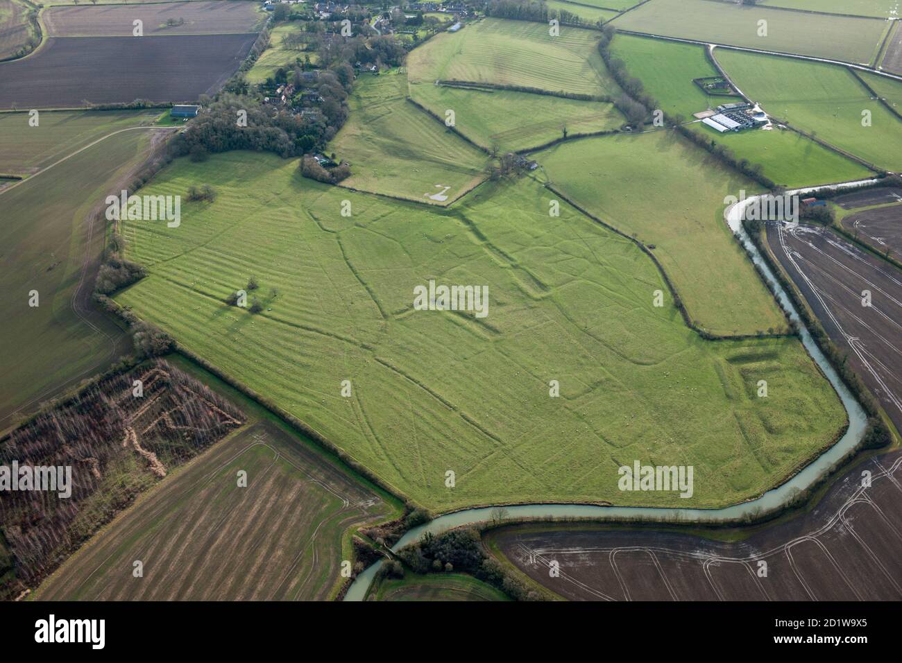 Erdarbeiten Überreste der mittelalterlichen Siedlung in Wormleighton, Warwickshire, 2014. Luftaufnahme. Stockfoto