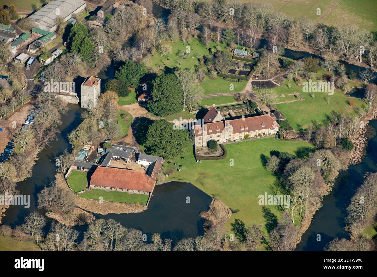 Michelham Priory, East Sussex. Luftaufnahme. Stockfoto