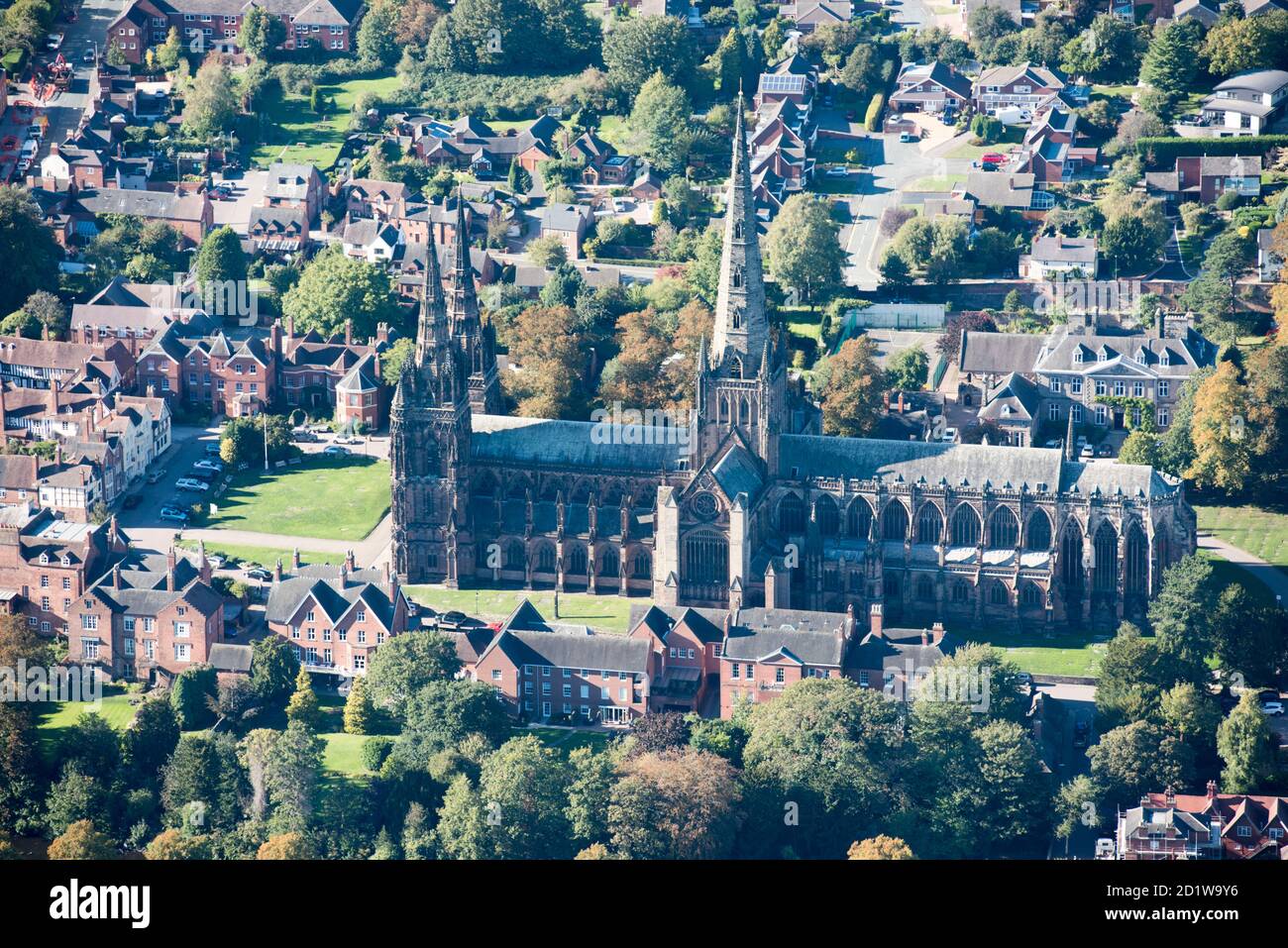 Luftaufnahme der Lichfield Cathedral, Staffordshire. Stockfoto