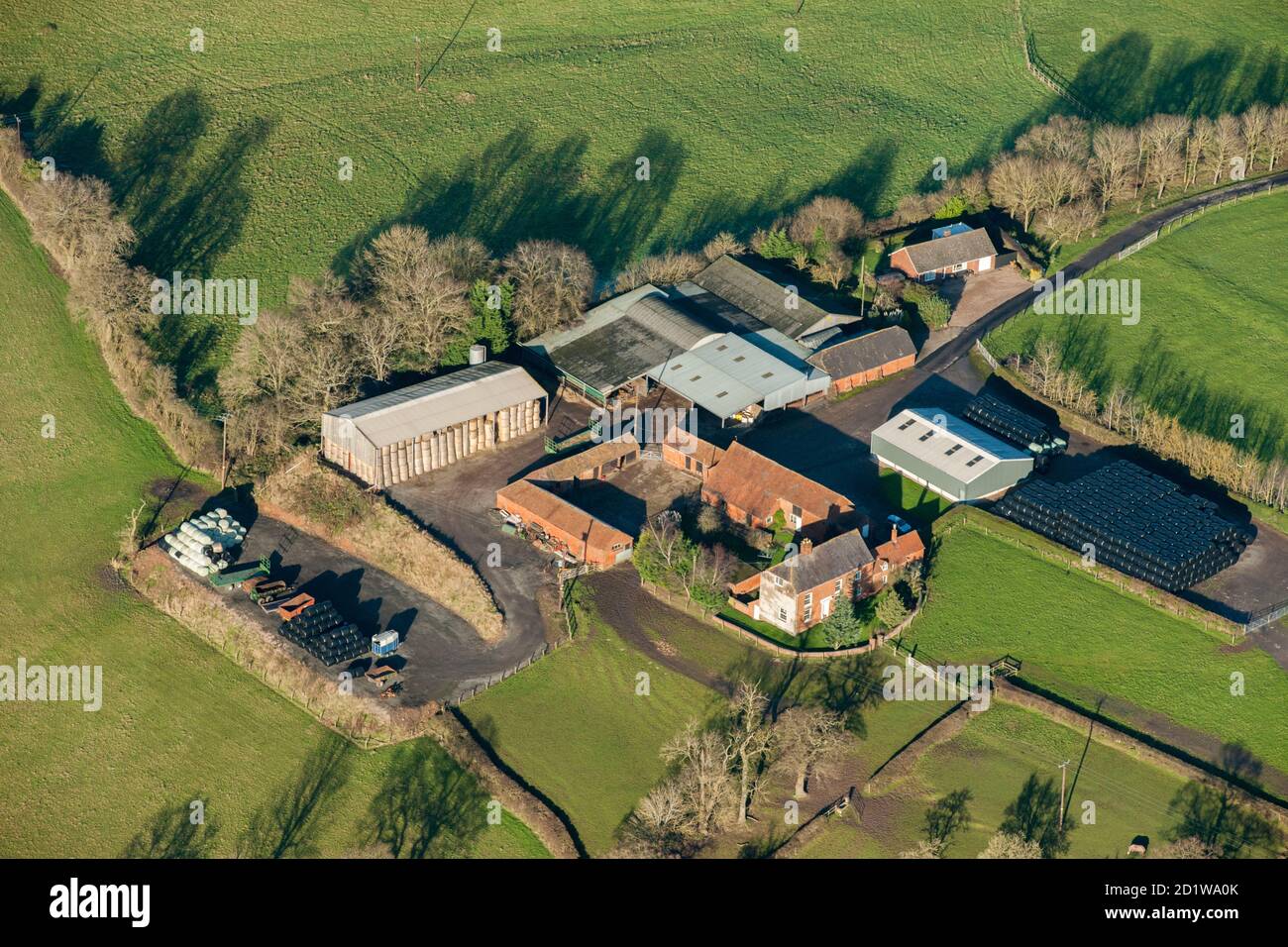 Oldberrow Hill Farm, Warwickshire. Oldberrow Hill Farm, Warwickshire. Luftaufnahme. Stockfoto