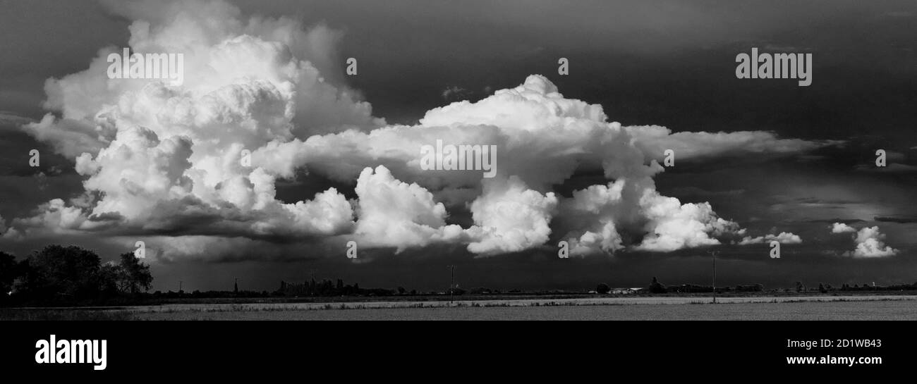 Cumulonimbus Sturmwolken über Fenland Fields, nahe Wisbech Stadt, Cambridgeshire, England, Großbritannien Stockfoto