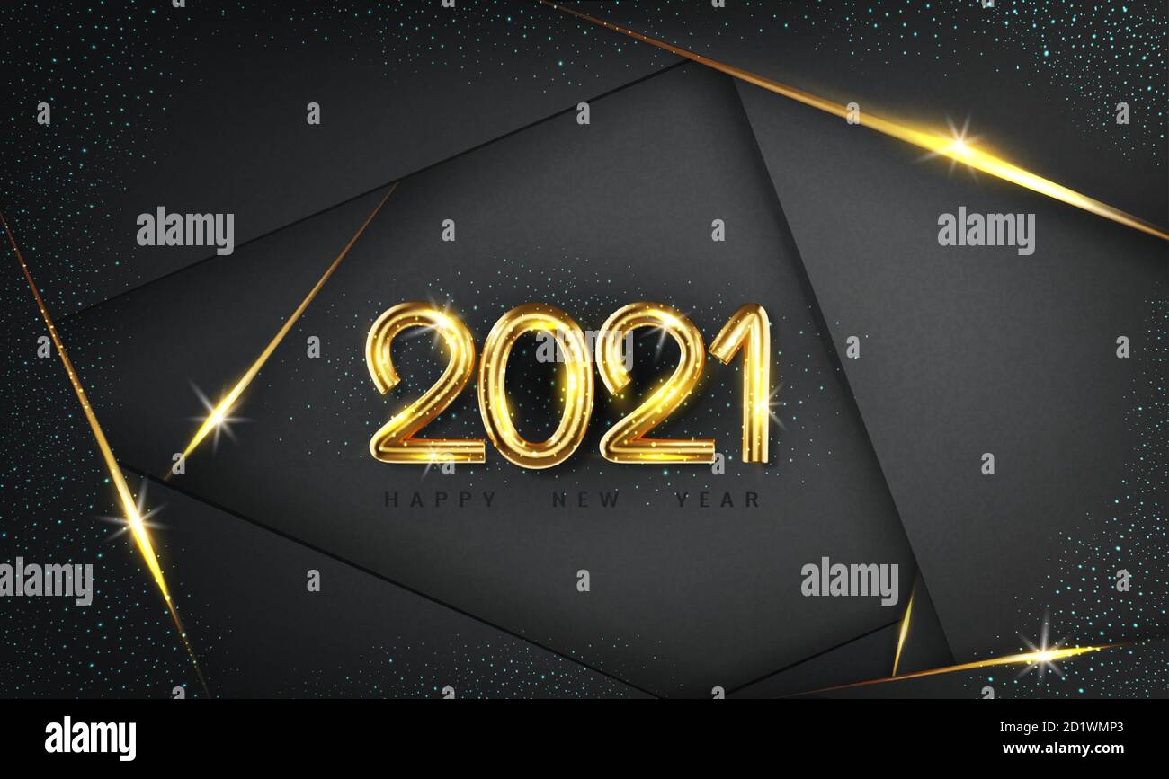 Urlaub Vektor Hintergrund mit goldenen Metallic Zahlen 2021. Frohes Neues Jahr 2021 . Realistische 3d-Darstellung. Modernes Design Banner oder Poster oder Holida Stock Vektor